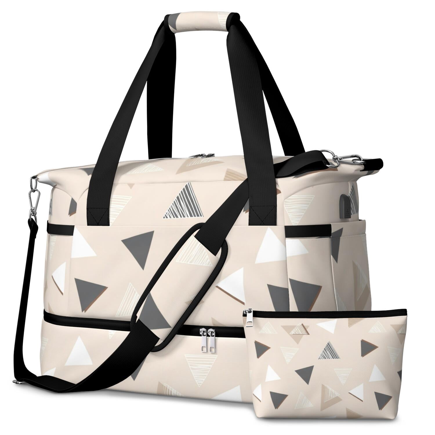 Geometric Triangle Beige Pattern Gym Duffel Bag 2 Piece Set, Hospital ...