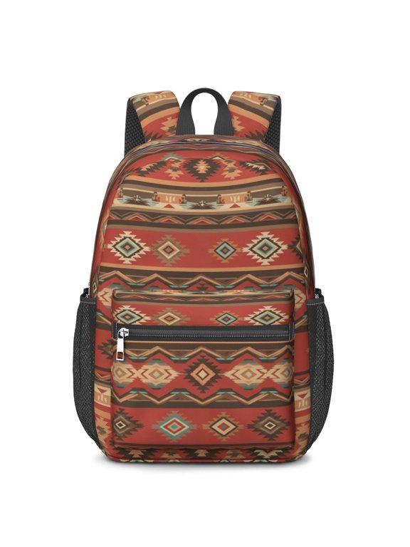 Geometric Triangle Brown Pattern 17" School Backpacks for Teens,Waterproof Oxford Fabric,S-Shape Padded Straps for School,Travel,Hiking,Camping