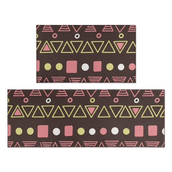Geometric Triangle Brown Pattern Anti Fatigue Kitchen Rugs Set Of 2, Non Slip Washable Decorative Floor Mats for Kitchen Sink Laundry, 17"x30" and 17"x47"