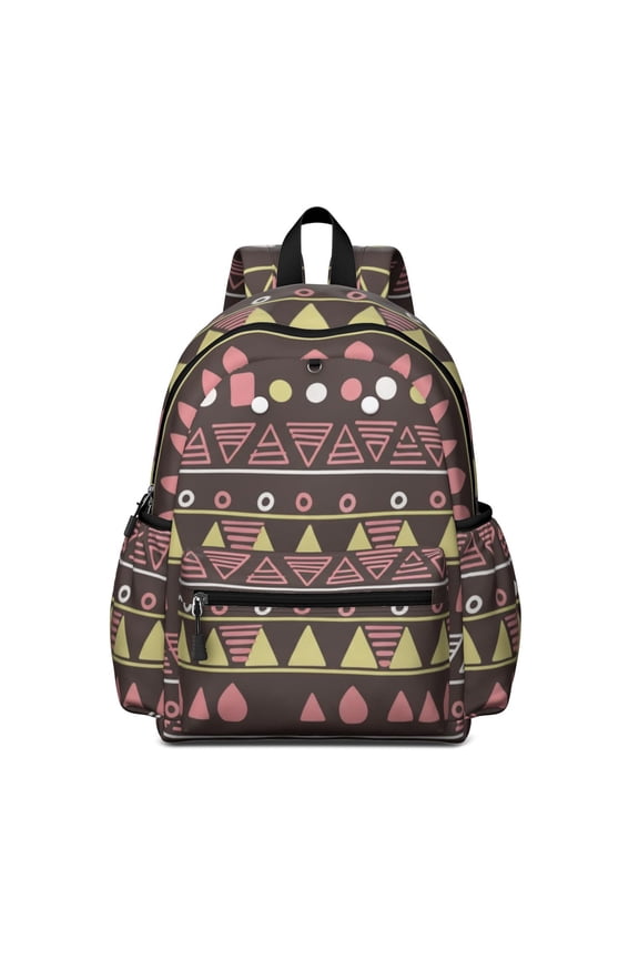 Geometric Triangle Brown Pattern Backpack for School, Cute School Bag with Adjustable Shoulder Straps and Padded Back, 13.4"x11"x4.7"