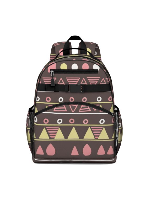 Geometric Triangle Brown Pattern Backpack for School, Cute School Bag with Adjustable Shoulder Straps and Padded Back, 15.25"x11.5"x5.25"