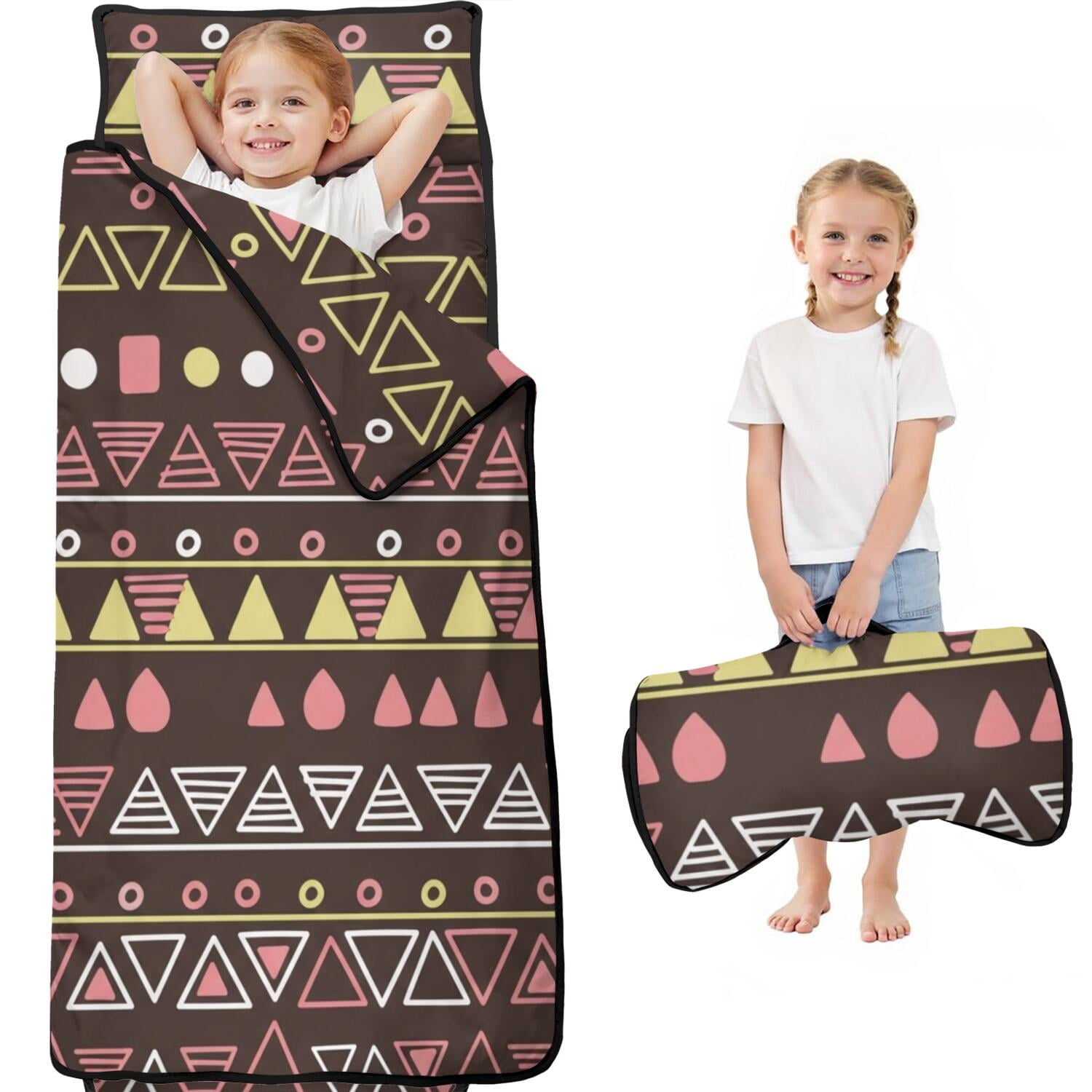 Geometric Triangle Brown Pattern Kids Nap Mat, Preschool Sleeping Pad ...