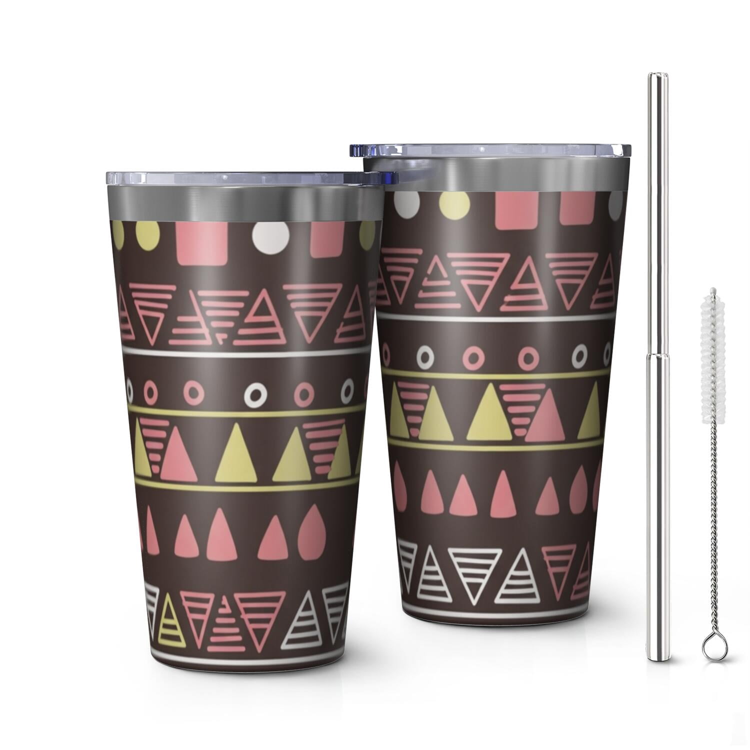 Geometric Triangle Brown Pattern OneSize Insulated Car Tumbler 1 Pack ...