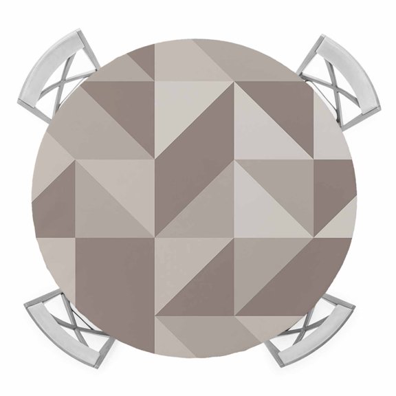Geometric Triangle Elastic Fitted Round Table Cover Ombre Cream-Coloured Brown Waterproof Outdoor Tablecloth for Holiday Party, Picnic, Patio & Dining Fits Tables Up to 45"-54"