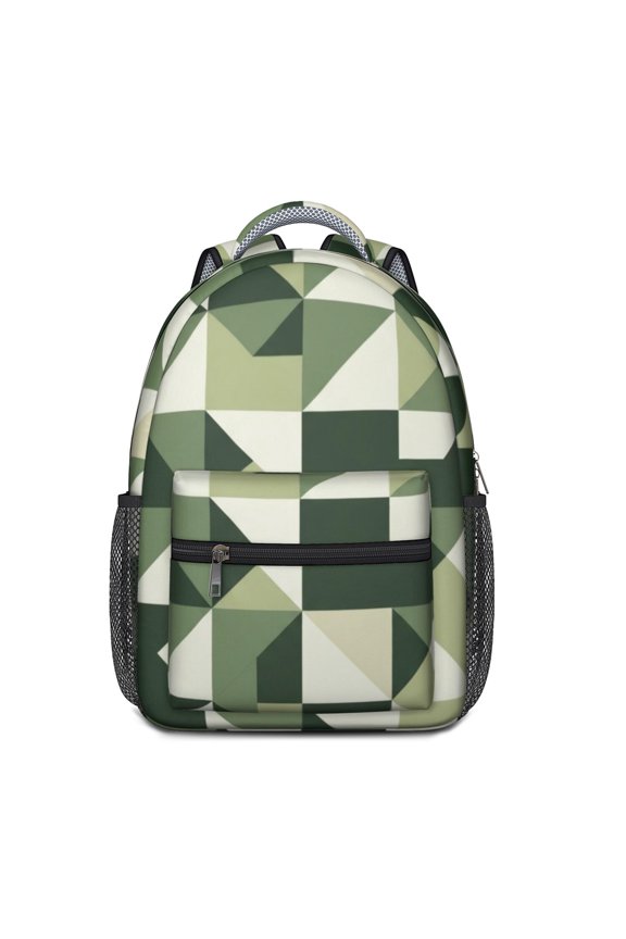 Geometric Triangle Green Pattern Backpack for School, Cute School Bag with Adjustable Shoulder Straps and Padded Back, 15.3"x11"x6.7"