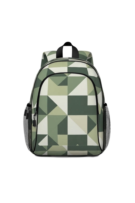 Geometric Triangle Green Pattern Backpack for School, Cute School Bag with Adjustable Shoulder Straps and Padded Back, 15"x11.42"x5.5"