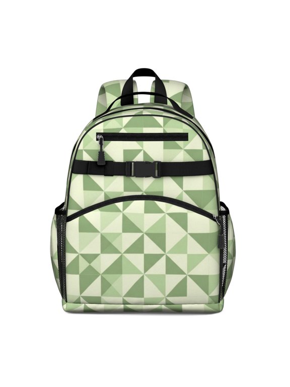 Geometric Triangle Green Pattern Cute School Backpack Bag for School with Padded Back and Adjustable Shoulder Straps 15.25"x11.5"x5.25"