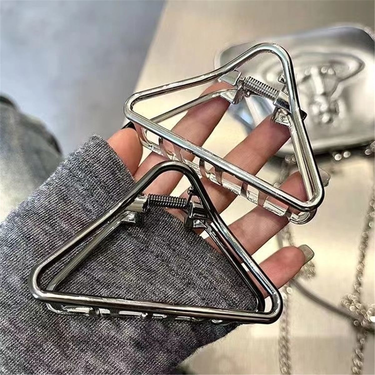 triangle metal hair clips Silver Triangle Hair Claw Clip for Women and Girls - Non  main image 3
