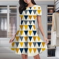 thumbnail image 1 of Geometric Triangle Pattern Design Gold Navy Gray Women's Classic Swing Skater Dress Casual Work Party Cocktail Dresses, 1 of 6