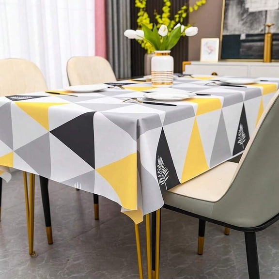 Geometric Triangle Pattern Rectangular Tablecloth 54x84 Inch, Waterproof Vinyl Cover For Modern Dining & Home Decor
