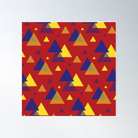 Geometric Triangle Pattern Red Blue Yellow Poster Wall Art, Modern Wall Decor, 24x24 UNFRAMED