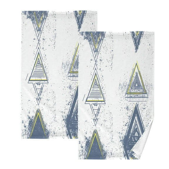 Geometric Triangle Pattern Set of 2 Pure Cotton Towels, 16'' x 28'', Highly Absorbent and Soft