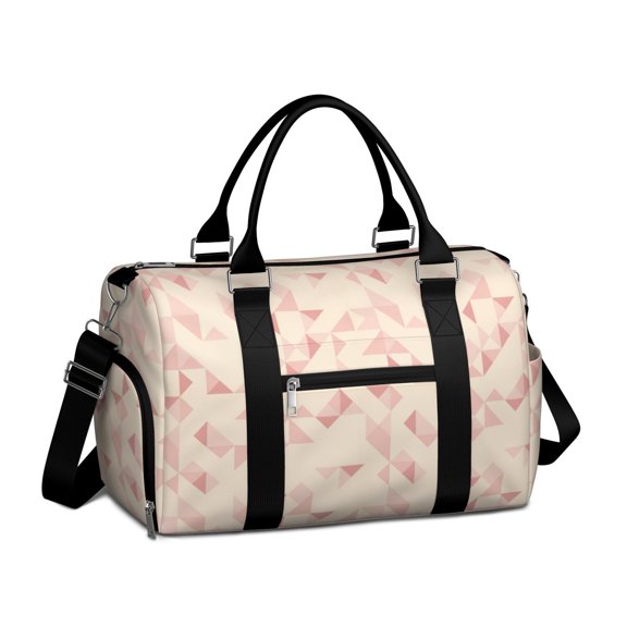 Geometric Triangle Pink Pattern Gym Bag with Shoe Compartment, Weekender Bag with Wet Pocket and Trolley Sleeve, Durable Gifts Ideas for Christmas Birthday,17.3 X 11.8 X 7.5 Inches