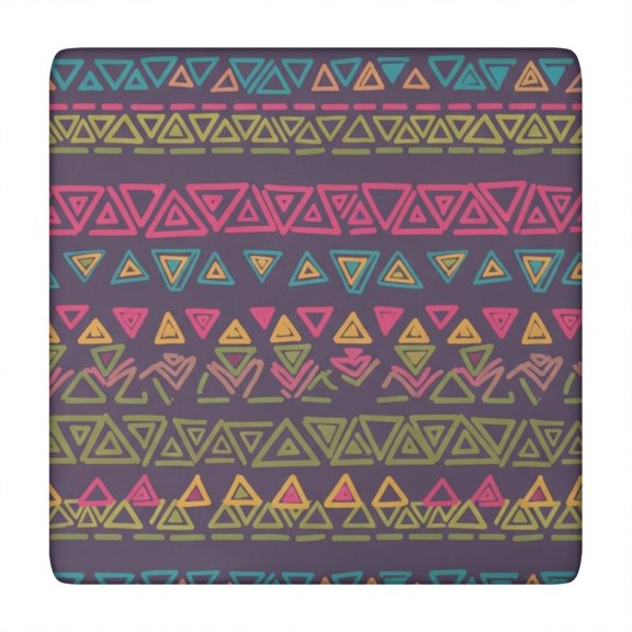 Geometric Triangle Purple Pattern Square Fitted Tablecloth with Elastic Edge, Washable Table Cover for Home Kitchen Party and Daily Decor 34"x34"
