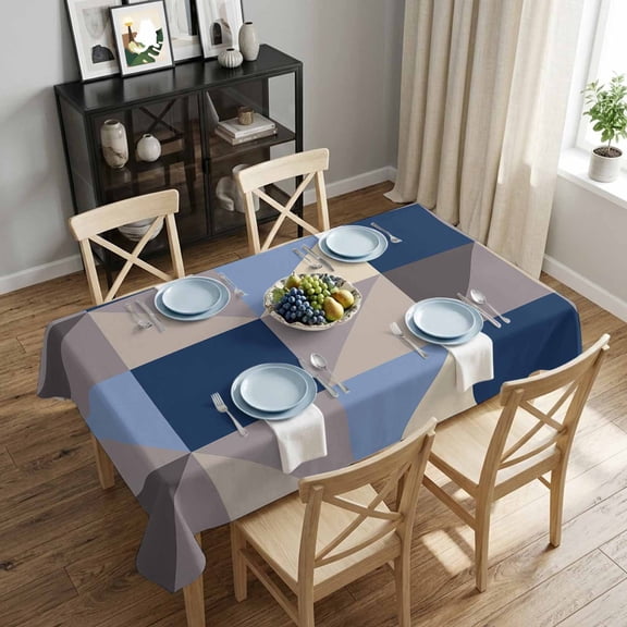 Geometric Triangle Rectangle Tablecloth 52x70 Inch Ombre Blue Brown Waterproof Polyester Tablecloth for Dining Table, Washable Table Cover for Kitchen Dining Room Wedding Decoration,Stain Resistant