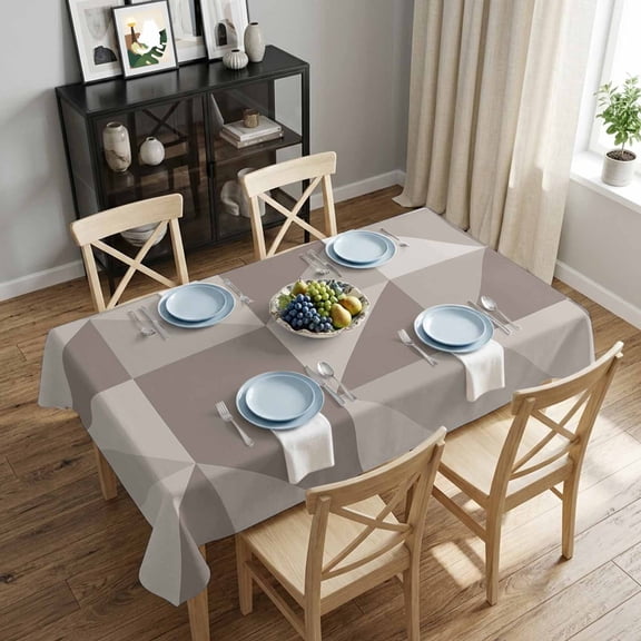 Geometric Triangle Rectangle Tablecloth 52x70 Inch Ombre Cream-Coloured Brown Waterproof Polyester Tablecloth for Dining Table, Washable Table Cover for Kitchen Dining Room Wedding,Stain Resistant