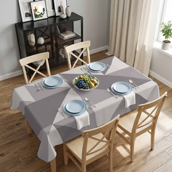 Geometric Triangle Rectangle Tablecloth 52x70 Inch Ombre Cream-Coloured Grey Waterproof Polyester Tablecloth for Dining Table, Washable Table Cover for Kitchen Dining Room Wedding,Stain Resistant
