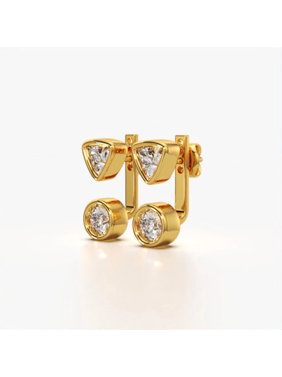 Geometric Triangle & Round Ear Jacket Stud Earrings - 18K Gold Plated 2-in-1 Front-Back Cubic Zirconia Dainty Jewelry for Women