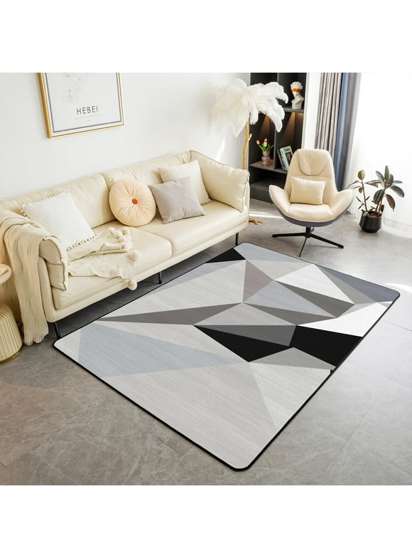 Geometric Triangle Rug Black Brown White Grey Carpet Patchwork Geometry Area Rug 3x5 for Kids Boys Adults Men Modern Abstract Non Slip Decorative Rug For Bedside Home Room Decor