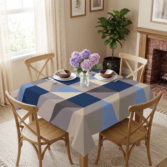 Geometric Triangle Square Tablecloth 54x54 Inch Ombre Blue Brown Waterproof Polyester Tablecloth for Dining Table, Washable Table Cover for Kitchen Dining Room Wedding Decoration,Stain Resistant
