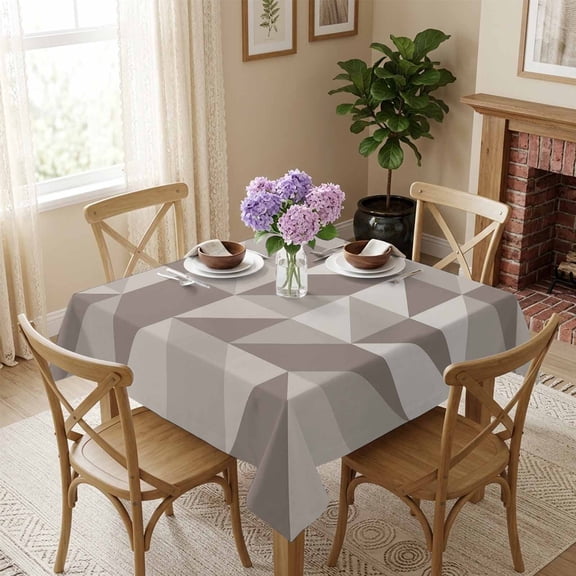 Geometric Triangle Square Tablecloth 54x54 Inch Ombre Cream-Coloured Brown Waterproof Polyester Tablecloth for Dining Table, Washable Table Cover for Kitchen Dining Room Wedding,Stain Resistant