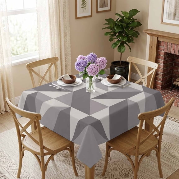 Geometric Triangle Square Tablecloth 54x54 Inch Ombre Cream-Coloured Grey Waterproof Polyester Tablecloth for Dining Table, Washable Table Cover for Kitchen Dining Room Wedding,Stain Resistant