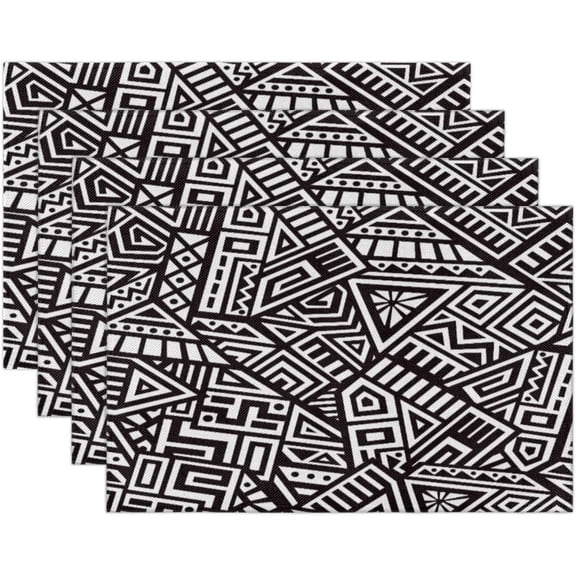 Geometric Triangle Summer Placemats for Dining Table 12 x 18 Inch Black White Kitchen Fabric Placemat Holiday Rustic Vintage Washable Table Mats Set of 4
