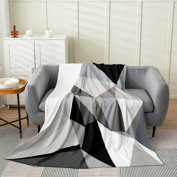 Geometric Triangle Throw Blanket Black Brown White Grey Fleece Blanket Patchwork Geometry Blanket 30x40 Inch Adults Men Modern Abstract Fuzzy Blanket
