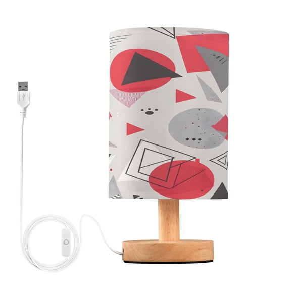 Geometric Triangle and Line Bedside Table Lamp Desk Warm Lights with USB Charging Port Cylinder LED Lamps for Bedroom Living Room Office