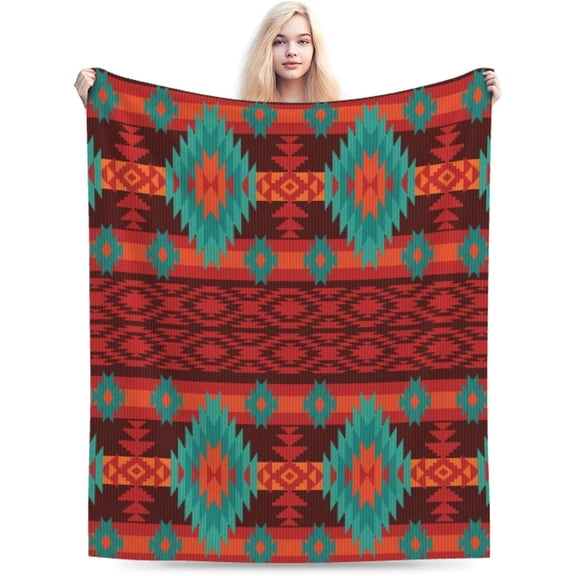 Geometric Tribal Ethnic Blanket Soft Comfy Flannel Blankets Lightweight Warm Bed Throws Plush for Couch Sofa Camping Office Travel Home Bedroom Decor Women men Women Men Gifts 60"X50"