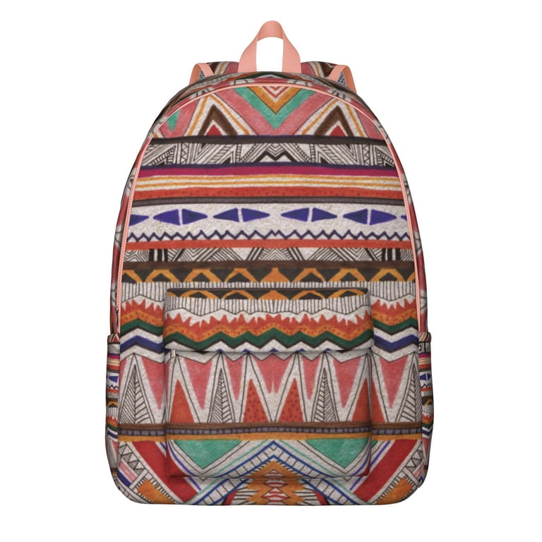 Geometric Tribal Patterns Backpack – Earthy Aesthetic Canvas  display picture 3