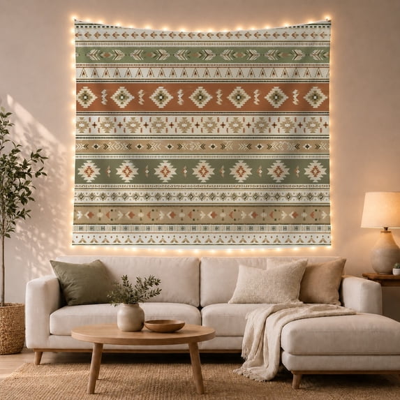 Geometric Tribal Patterns Against Warm Terracotta Bands Cozy Rustic for Kids Native Pattern Decor Housewarming Gift Tapestry Wall Hanging for Bedroom and Living Room