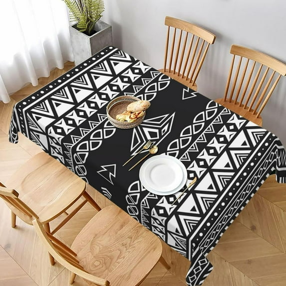 Geometric Tribal Table Cloth Rectangle - Chic Bohemian Ethnic Table Cover Black White Stripes Triangle Tablecloth Tabletop Decoration for Picnic Banquet Party Kitchen - 60 x 84 Inch