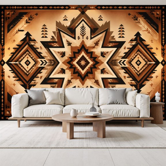 Geometric Tribal Western Earthy Tones Symmetrical Patterns Peel and Stick Wall Murals 69"H x 96"W Removable PVC Wallpaper Self-Adhesive Wall Paintings for Bedroom Living Room