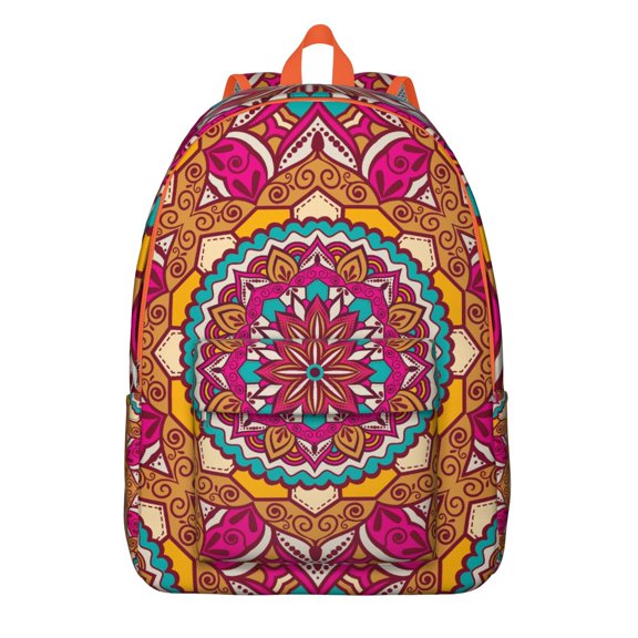 Geometric Trippy Mandala School Backpack for Women, Bohemian Pattern Travel Bag with Relaxation Meditation Vibe, Vintage Canvas Daypack
