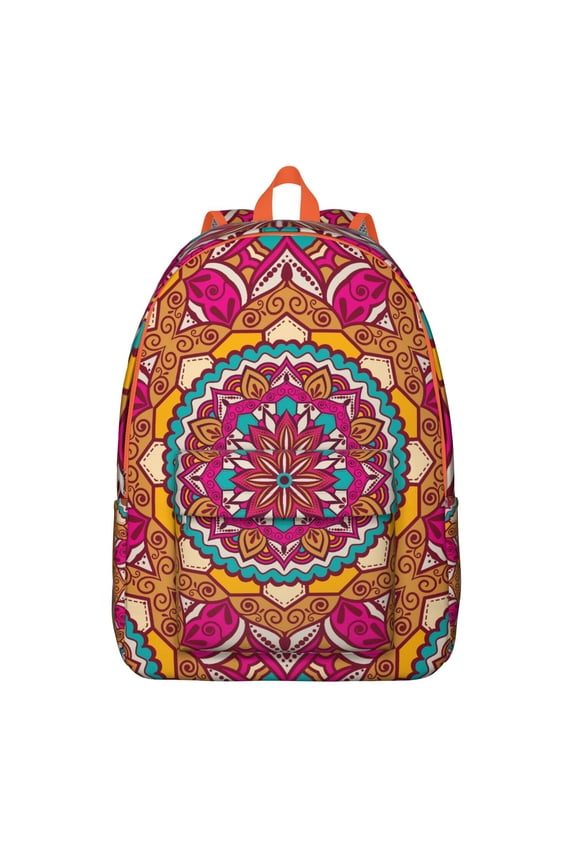 Geometric Trippy Mandala School Backpack for Women, Bohemian Pattern Travel Bag with Relaxation Meditation Vibe, Vintage Canvas Daypack