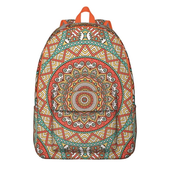 Geometric Trippy Mandala School Backpack for Women, Bohemian Pattern Travel Bag with Relaxation Meditation Vibe, Vintage Canvas Daypack