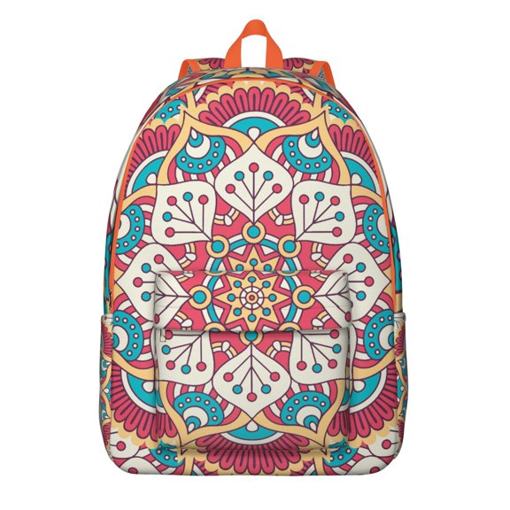 Geometric Trippy Mandala School Backpack for Women, Bohemian Pattern Travel Bag with Relaxation Meditation Vibe, Vintage Canvas Daypack