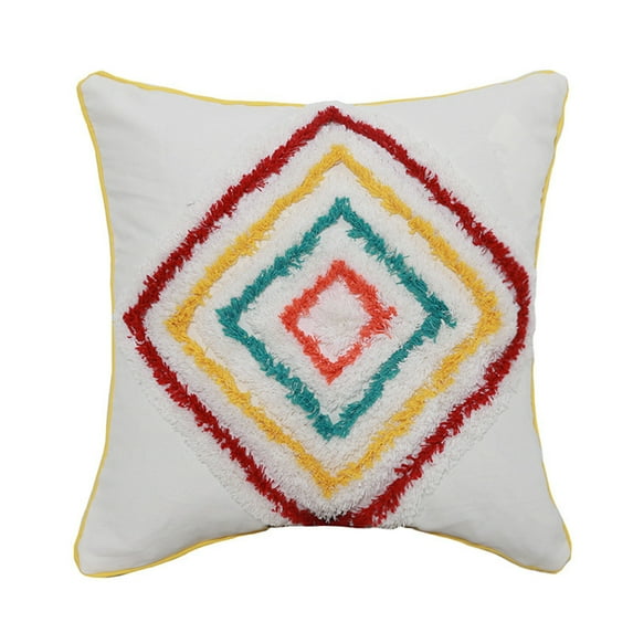 Geometric Tufted Pillow for Case American Boho Rainbow Square Cushion Co