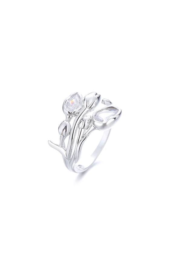 Womens Geometric Tulips Ring Exaggerated Zircon Copper Rings Distinctive Personality Designs Statement Jewelry