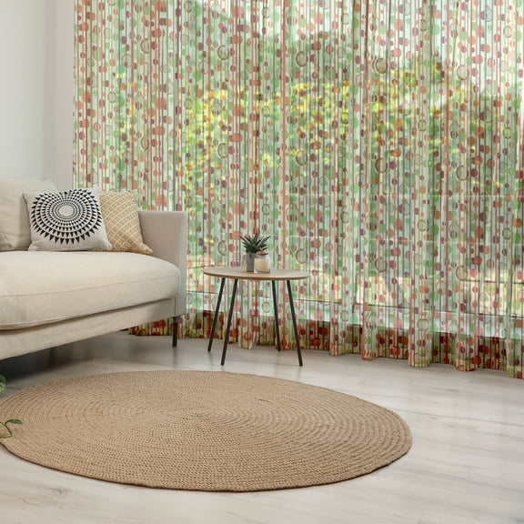 Geometric Tulle Curtains with Rod Pocket, Abstract Stripes and Circles Retro Design Inspirations in Colorful Illustration, Sheer Drape for Wedding Party 2 Panels, 7 Sizes, Multicolor, by Ambesonne