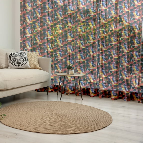 Geometric Tulle Curtains with Rod Pocket, Futuristic Mosaic with Fractal Look Technology Structure Digital Dimension Grid, Sheer Drape for Wedding Party 2 Panels, 7 Sizes, Multicolor, by Ambesonne