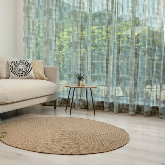 Geometric Tulle Curtains with Rod Pocket, Modern Fractal Look with Vertical Line Pattern Soft Colors Illustration, Sheer Drape for Wedding Party 2 Panels, 7 Sizes, Tan Cream Pale Blue, by Ambesonne