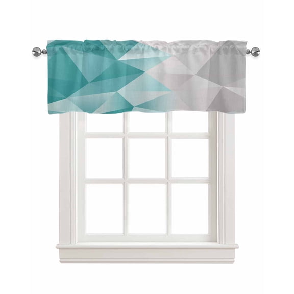 Geometric Turquoise Linen Curtain Valance for Bedroom/Bathroom/Kitchen/Office/Living/Dining Room Window,Pastel Contemporary Ombre Grey Pocket Topper Drapes Decorative Cafe Drapery Panel 54"x18"