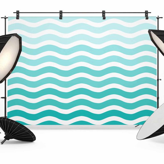 Geometric Turquoise Ombre Backdrop for Photoshoot,Photography Photo Studio Background Wall Backdrop,Modern Gradient White Ocean Striped Back Drop Banner Panel for Portraits Wedding Party 7x5Ft