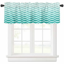 Geometric Turquoise Ombre Valances for Windows Farmhouse Kitchen Curtains Valances Rod Pocket Valance Curtains for Windows Modern Gradient White Ocean Striped Window Valances for Bathroom 42"x18"