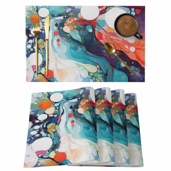 Geometric Turquoise Red Placemats Set of 12 Modern Abstract Boho Textured Place Mats Indoor Wipeable Table Mats Washable Cloth Dining Table Placemats for Kitchen Holiday Party Home Decor 13x19 Inch