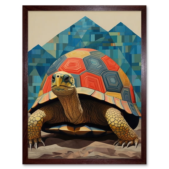 Geometric Turtle Colourful Hexagon Scutes Shell Pattern Tortoise Bathroom Nautical Theme Art Print Framed Poster Wall Decor 12x16 inch