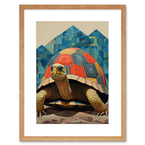 Geometric Turtle Colourful Hexagon Scutes Shell Pattern Tortoise Bathroom Nautical Theme Artwork Framed Wall Art Print 9X7 Inch