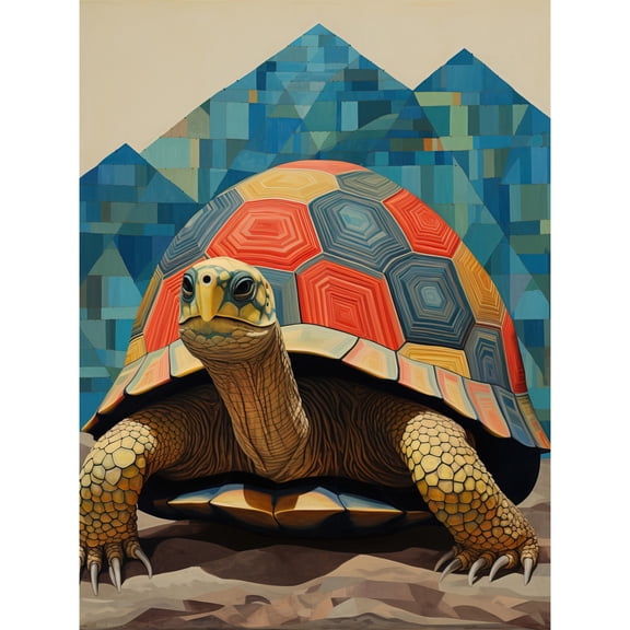 Geometric Turtle Colourful Hexagon Scutes Shell Pattern Tortoise Bathroom Nautical Theme Unframed Wall Art Print Poster Home Decor Premium
